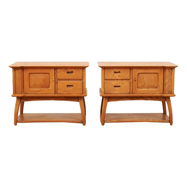 Solid Wood Bedside Table Set, 1940, Set of 2 For Sale