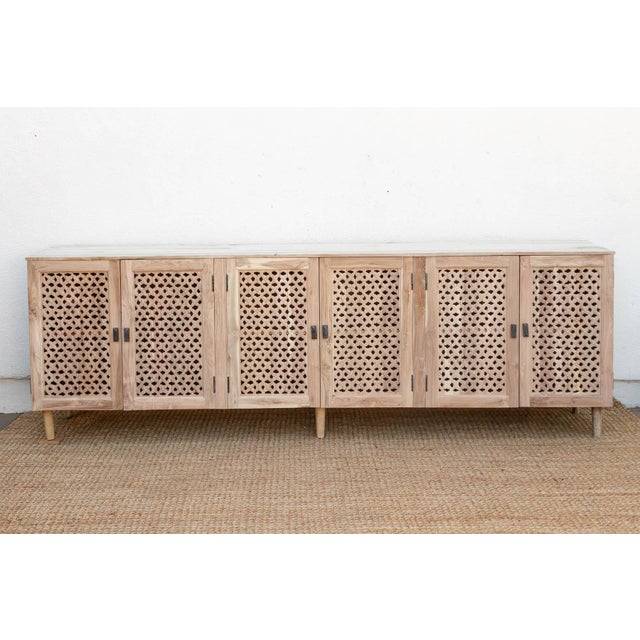 Wood 105" Six-Door Grand Floral Jali Sunbleached Sideboard For Sale - Image 7 of 10