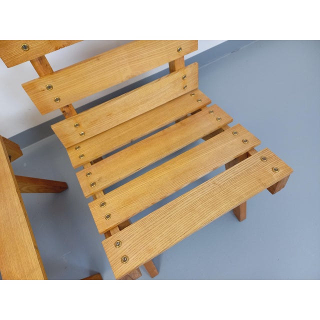 1960s Set of Vintage Brutalist Wooden Slatted Armchairs, 1960s For Sale - Image 5 of 18