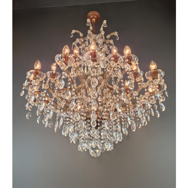 Large Antique Crystal Chandelier Restored Italian Bohemian Style Vintage For Sale - Image 6 of 18