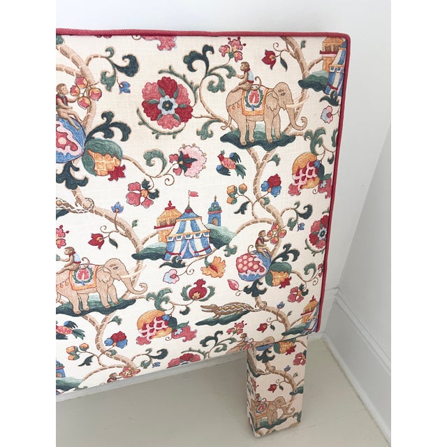 1990s Upholstered Headboard in P. Kaufmann Uzbek Jewel Fabric – Elephant Chinoiserie Print by Calico Corners For Sale - Image 15 of 15