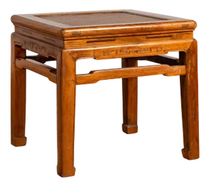 Antique Chinese Ming Style Elmwood Waisted Side Table with Horsehoof Legs