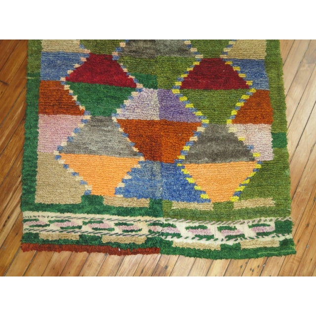 Vintage Zabihi Collection Green Turkish Scandinavian Inspired Tulu Rug For Sale - Image 4 of 5