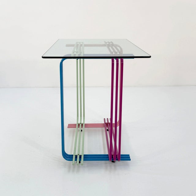 Multicolor Console Table with Glass Board, 1980s For Sale - Image 6 of 9