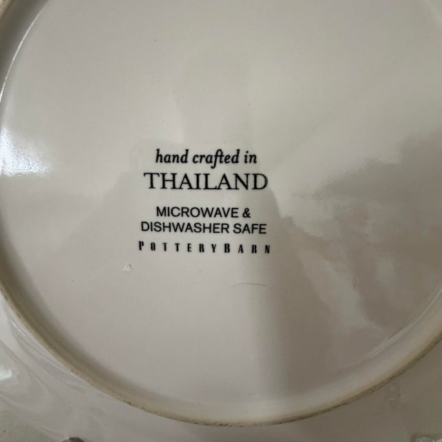 French Country Vintage Hand Painted Blue and White Pottery Barn Dinner Plates - Set of 5 For Sale - Image 3 of 3