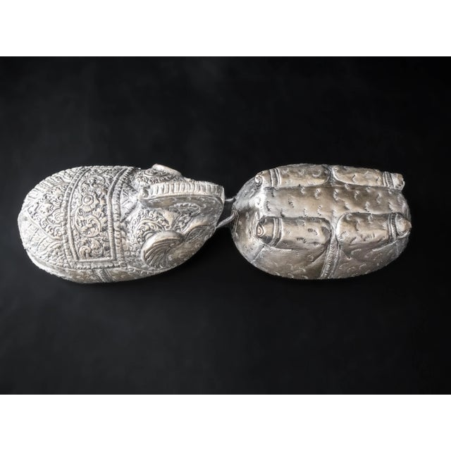 1900 - 1909 Antique 1900s Cambodian Silver Betel Box Khmer Elephant Repousse For Sale - Image 5 of 8
