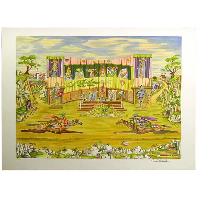 Guillermo Silva "Duelo Medieval" Jousting Hand Signed Art Lithograph, Unframed For Sale