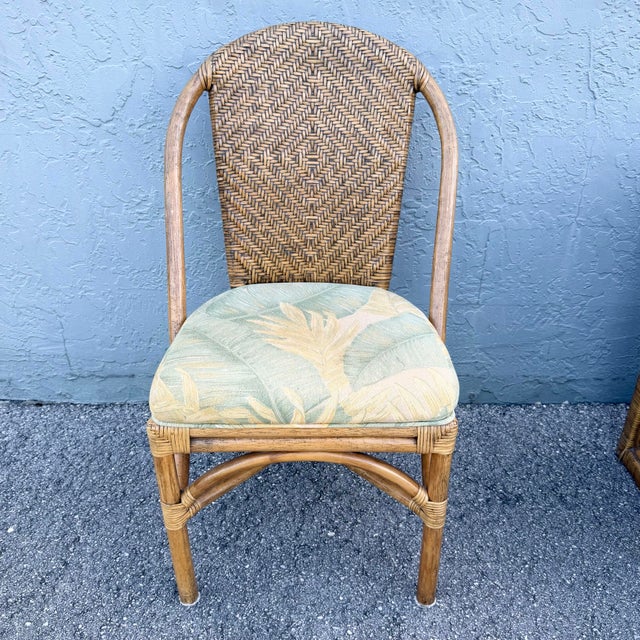 Boho Chic Woven Wicker Glass Top Writing Desk With Chair - 2 Pieces For Sale - Image 10 of 12