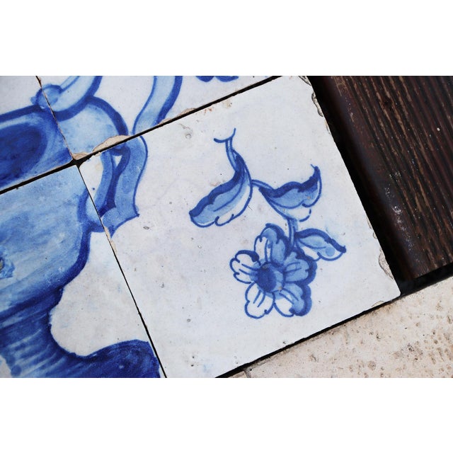 Ceramic Tile Mural Panel Depicting a Vase With Baroque Flowers, Portuguese, 18th Century For Sale - Image 7 of 12
