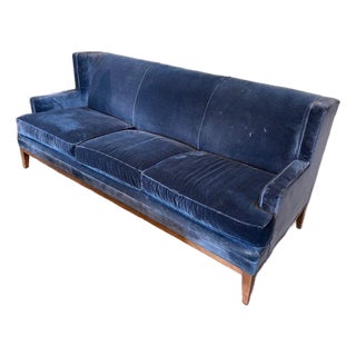 Navy Velvet Sofa by Mitchell Gold For Sale