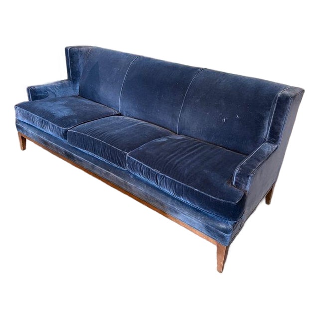 Navy Velvet Sofa by Mitchell Gold For Sale