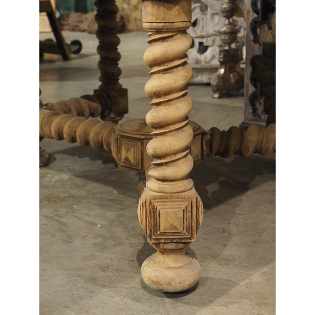 19th Century French Bleached Oak Table With Turned Legs and Bluestone Top For Sale - Image 9 of 12