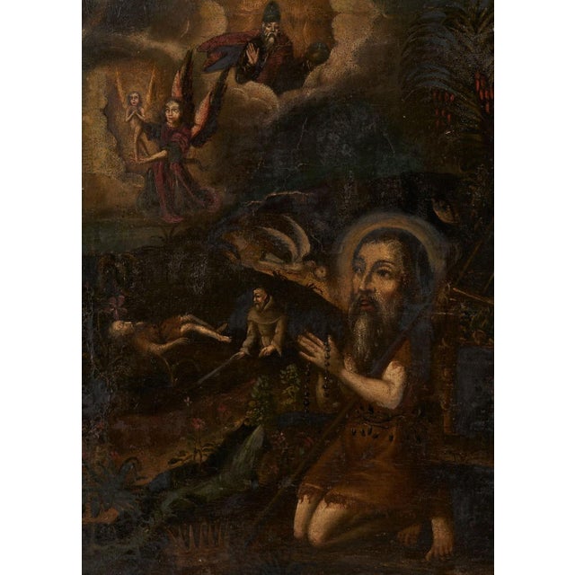 19th Century 19th Century Spanish Colonial Cuzco School Paintings, John the Baptist & Death of Joseph - Set of 2 For Sale - Image 5 of 13