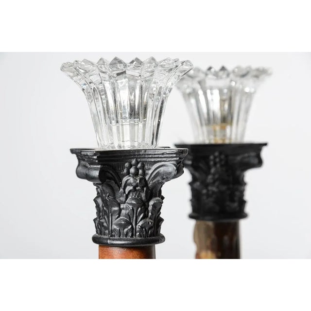 French French Antique Pair of Column Marble & Glass Candlesticks/Candleholders For Sale - Image 3 of 13