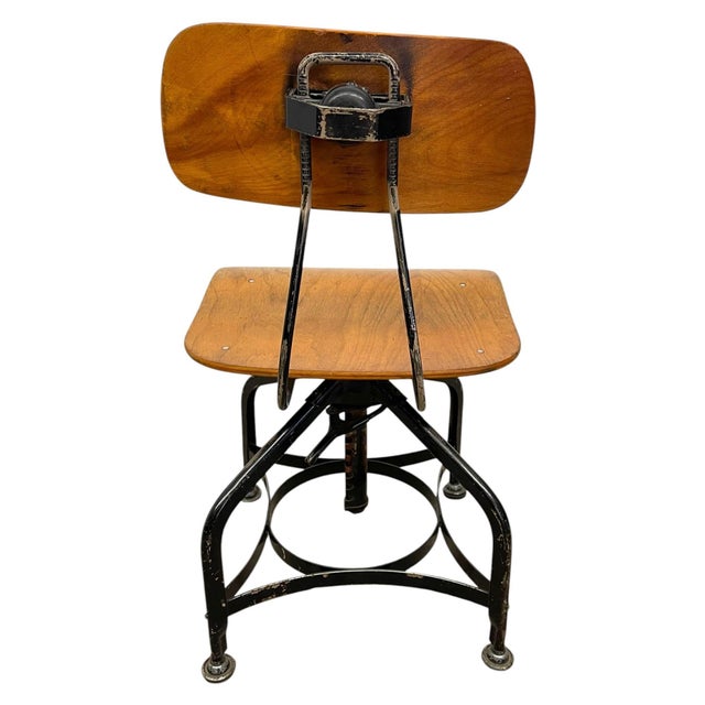 Vintage Industrial Adjustable Height Drafting Chair With Bentwood Seat For Sale - Image 4 of 10