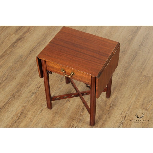 Chippendale Chinese Chippendale Style Vintage Mahogany Drop-Leaf Pembroke Table For Sale - Image 3 of 13