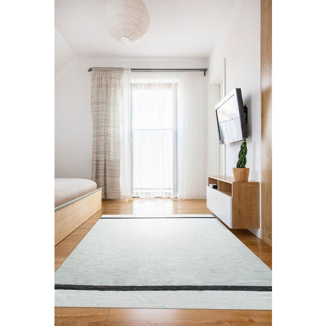 10x14 Ivory Handwoven Wool Understated Bands Geometric Modern Carpet Rug For Sale - Image 11 of 12