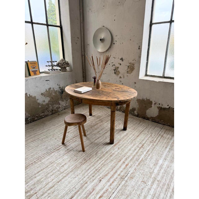 Wood Oval Walnut Farmhouse Table, 1950s For Sale - Image 7 of 18