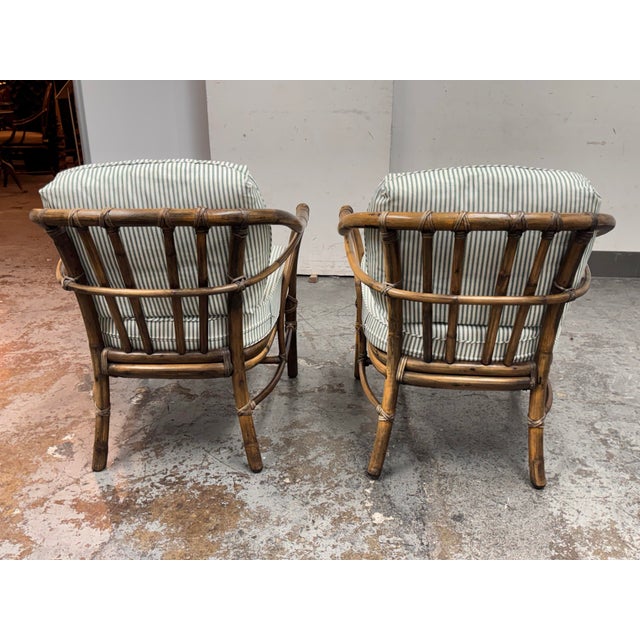 1970s McGuire Furniture Bamboo Barrel Club Chairs, Pair Circa 1970's For Sale - Image 5 of 12