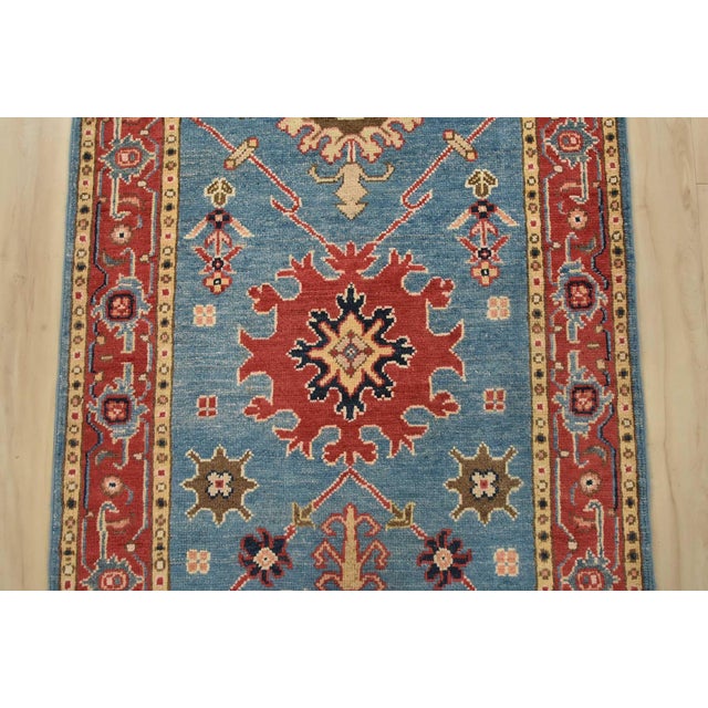 2020s Kazak Runner 2’8” X 9’9” Blue Wool Tribal Hand-Knotted Oriental Rug For Sale - Image 5 of 13