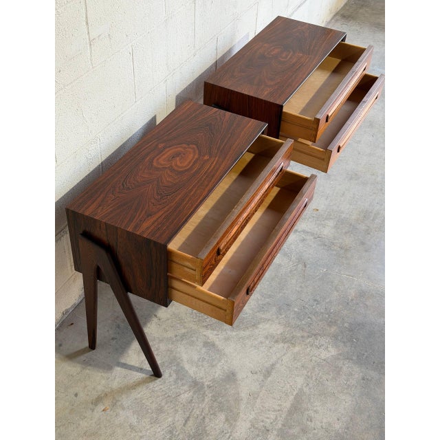 Wood Danish Mid-Century Modern Rosewood Nightstands in Style of Ap Møbler Svenstrup Pair 1960s For Sale - Image 7 of 10