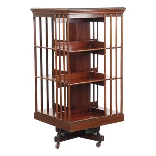 Large Antique English Wooden Book Mill with Cast Iron Base For Sale
