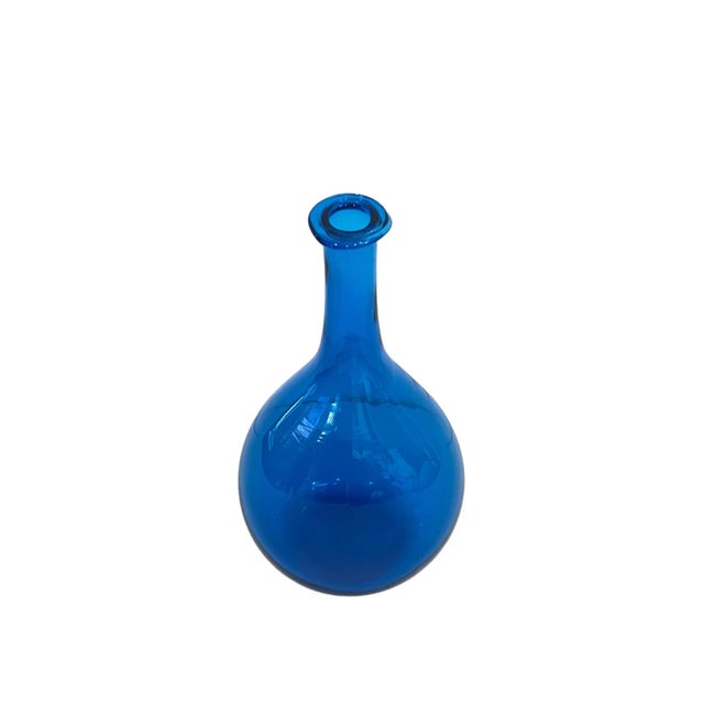 Vintage Free-Blown Sapphire Blue Chestnut Form Flask For Sale - Image 4 of 9