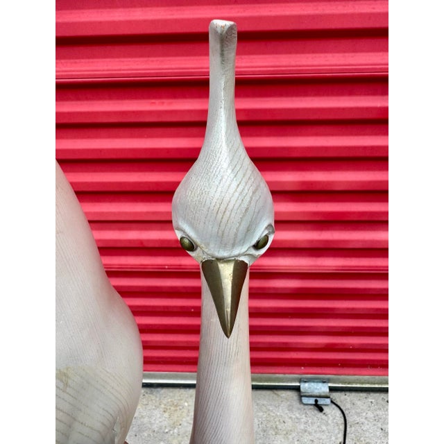 Late 20th Century 62” Ft Vintage Brass and Carved Solid Wood Herons Cranes Birds Sculpture Manner of Sarried For Sale - Image 5 of 12