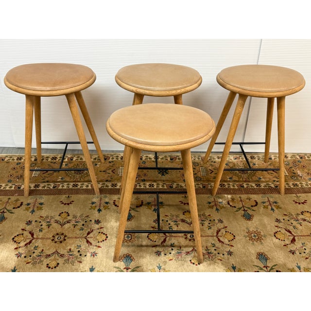 Design Plus Gallery presents a Set of Four Soaped Oak Wood Counter Stools by Mater for Space Copenhagen. These stools,...