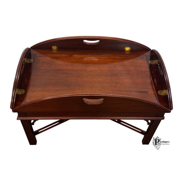 Vintage Chippendale Style Mahogany Butler Coffee / Tray Table For Sale - Image 9 of 10