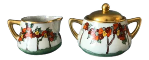 Vintage 1930s Arts & Crafts Hand-Painted Signed "Alpha Walker-Witt" Sugar Creamer Set- 2 Pieces