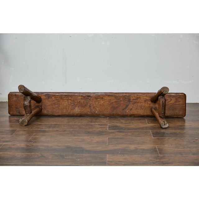 Wood Rustic American Pine Bench with A-Frame Base, Long 20th-Century Design For Sale - Image 7 of 9