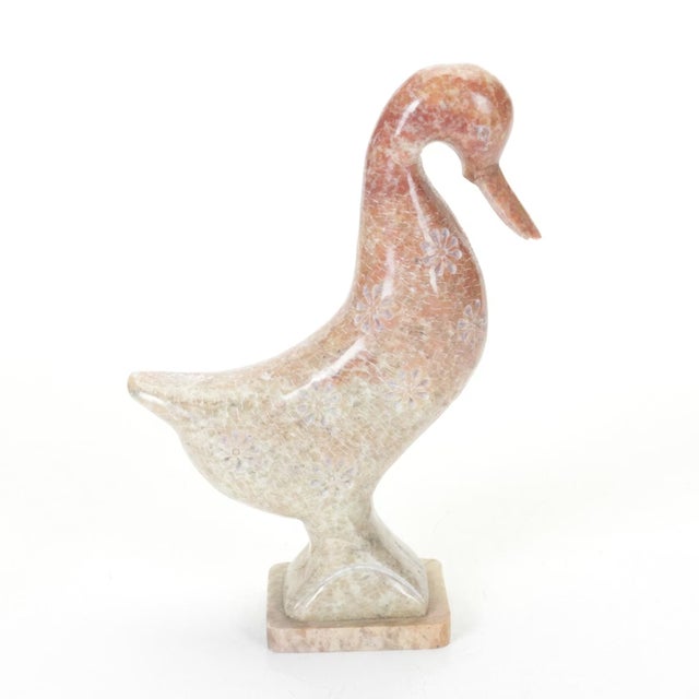 1990s Floral Carved Soapstone Duck For Sale - Image 5 of 11