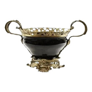 Vintage Castilian Imports Ornate Brass and Porcelain Centerpiece For Sale