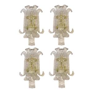 Lot of 4 of Contemporary Transparent "Lingue" Murano Style Glass Wall Lamp in Barovier Style
