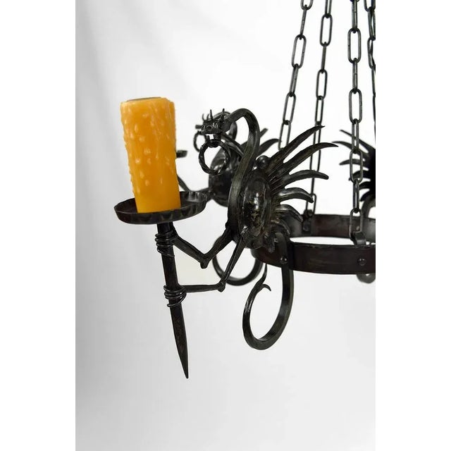Italian Wrought Iron Chandelier with Dragons, 1890s For Sale - Image 5 of 13