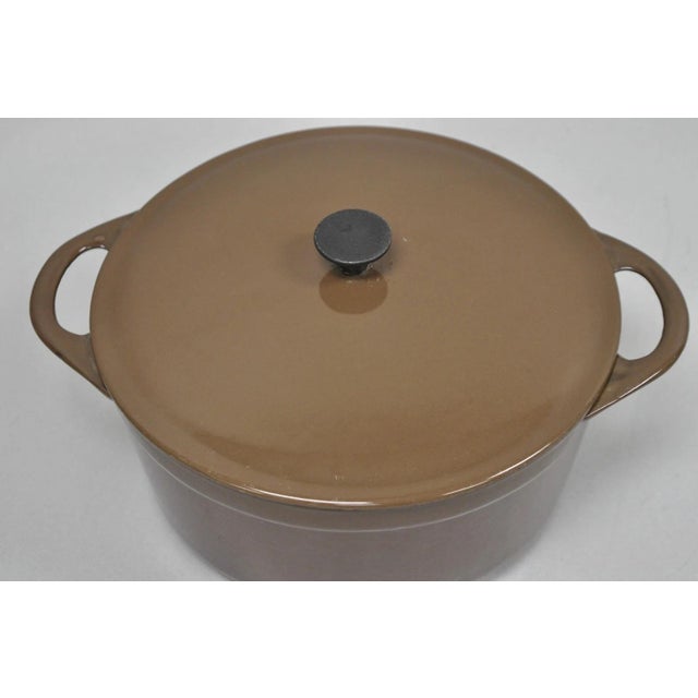 Vintage Cousances France Enameled Cast Iron Dutch Oven Pot Chocolate Brown # 22 For Sale - Image 4 of 17