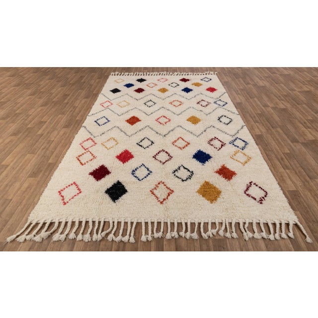 Moroccan 9x12 Ft.White Wool Boho Moroccan Rug, Bohemian Decor For Sale - Image 3 of 9
