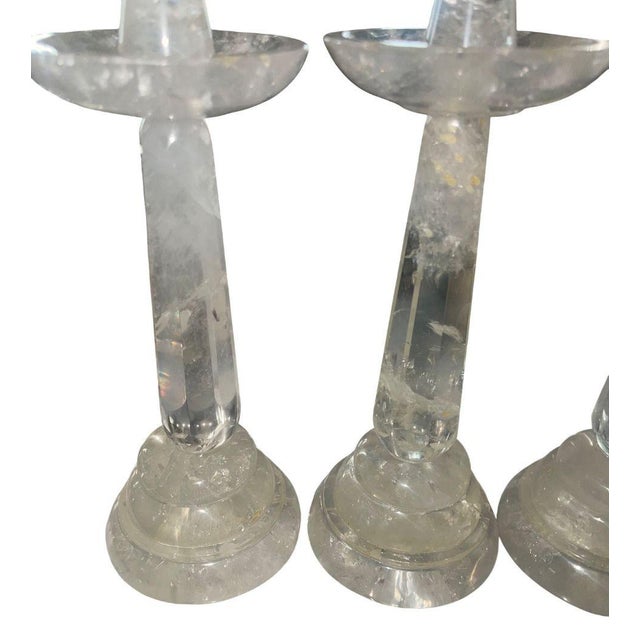 Transparent Set of Four Faceted Rock Crystal Candlesticks, Usa, 20th Century For Sale - Image 8 of 8