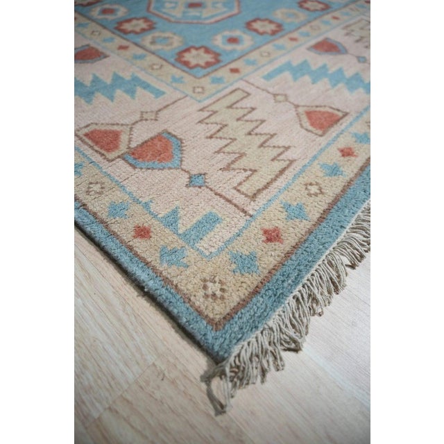 9x12 Blue Hand-Knotted Wool Octagonal Medallions Tribal Modern Carpet Rug For Sale - Image 4 of 5
