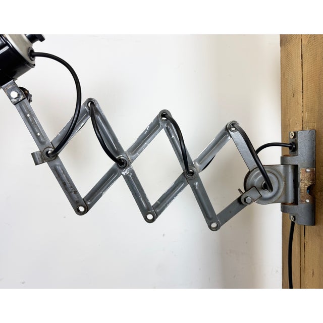 Industrial Black Enamel Scissor Wall Lamp, 1950s For Sale - Image 10 of 18