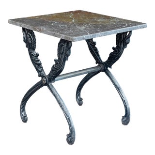 French Garden or Conservatory Table With Marble Top Over Polished Steel For Sale