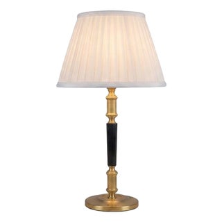 Mid-Century Hollywood Regency Brass and Black Column Desk Lamp with Fluted Gilt Accents, Europe, 1950s For Sale