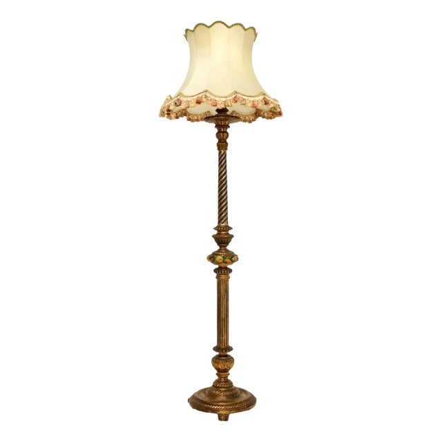 Antique Victorian Gilt Wood Floor Lamp, 1890s For Sale