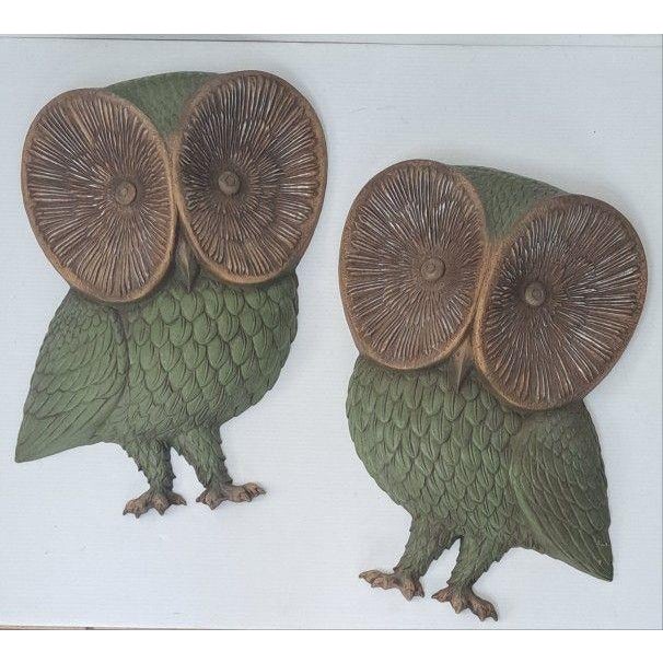 Pair of 1967 Burwood Mid-Century 18-Inch Owl Wall Art MCM Plaques #4533 & #4534 A whimsical and iconic pair of Mid-Century...