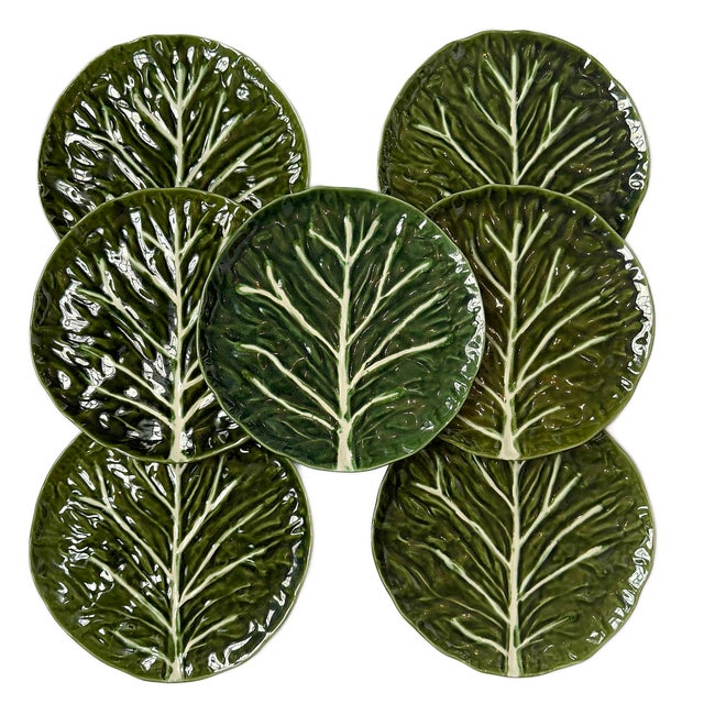 1980s 1980s Portuguese Faianças Cabbage Leaf Dinner Plates - Set of 7 For Sale - Image 5 of 5