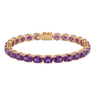 Natural Amethyst Tennis Bracelet | 18k Gold Plated Purple Gemstone Bracelet | February Birthstone Bracelet For Sale