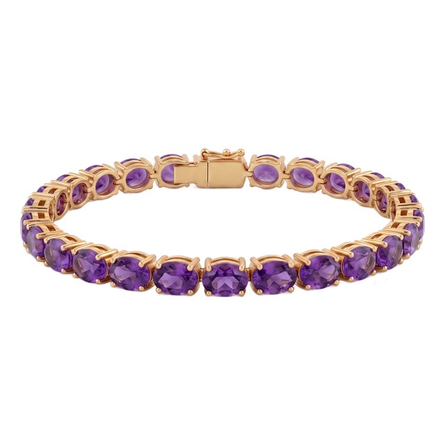 Natural Amethyst Tennis Bracelet | 18k Gold Plated Purple Gemstone Bracelet | February Birthstone Bracelet For Sale