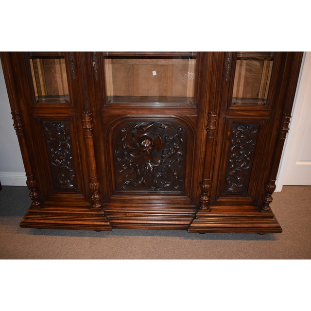 Late 19th Century 19th Century French Walnut Triple Door Bookcase/Cabinet For Sale - Image 5 of 6