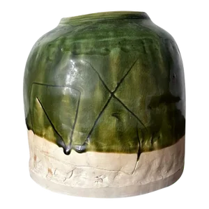 Early 21st Century Japanese Modern Studio Ceramic Oribe Jar by Ryoji Koie